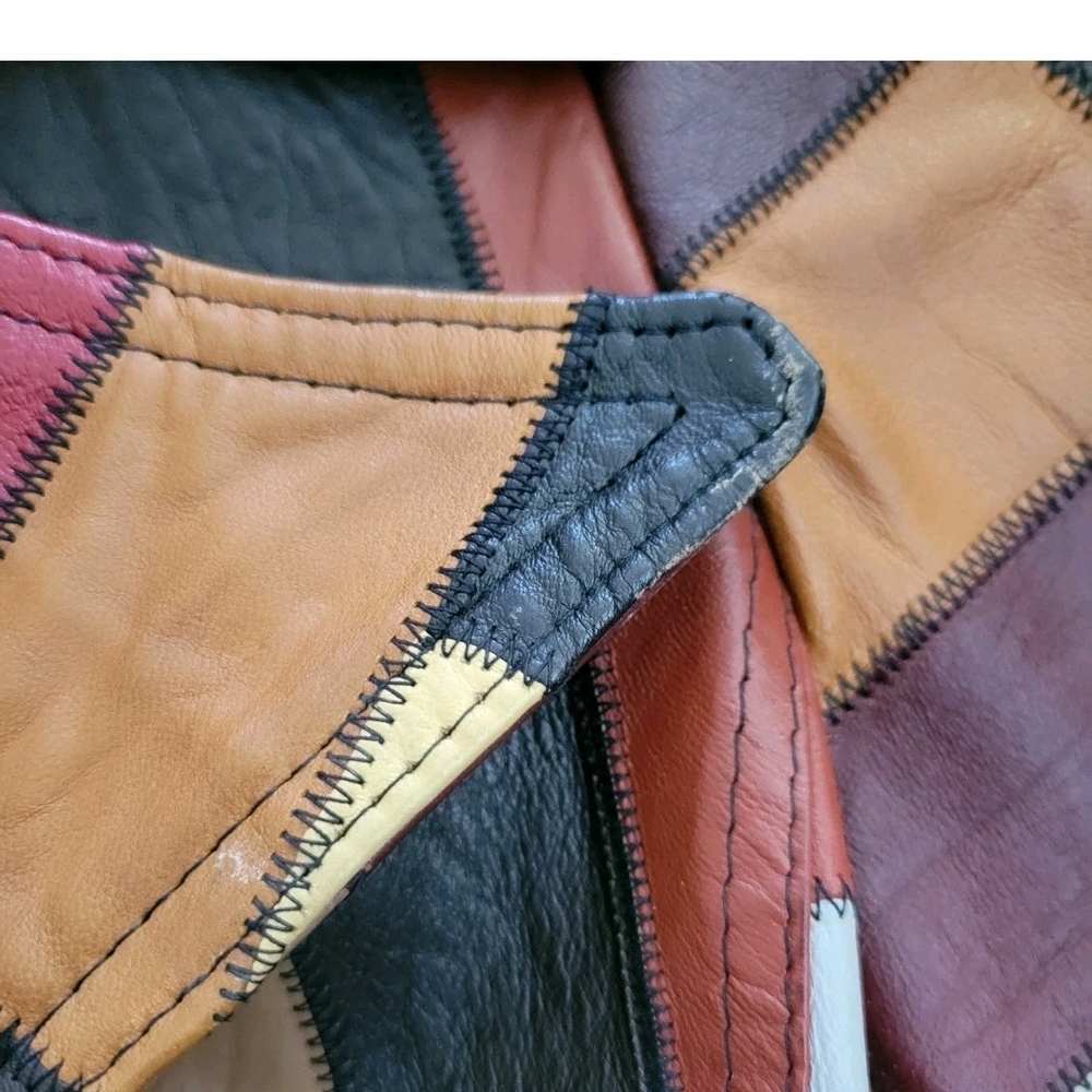 70s Patchwork Leather Mid Length Trench Wrap Jack… - image 4